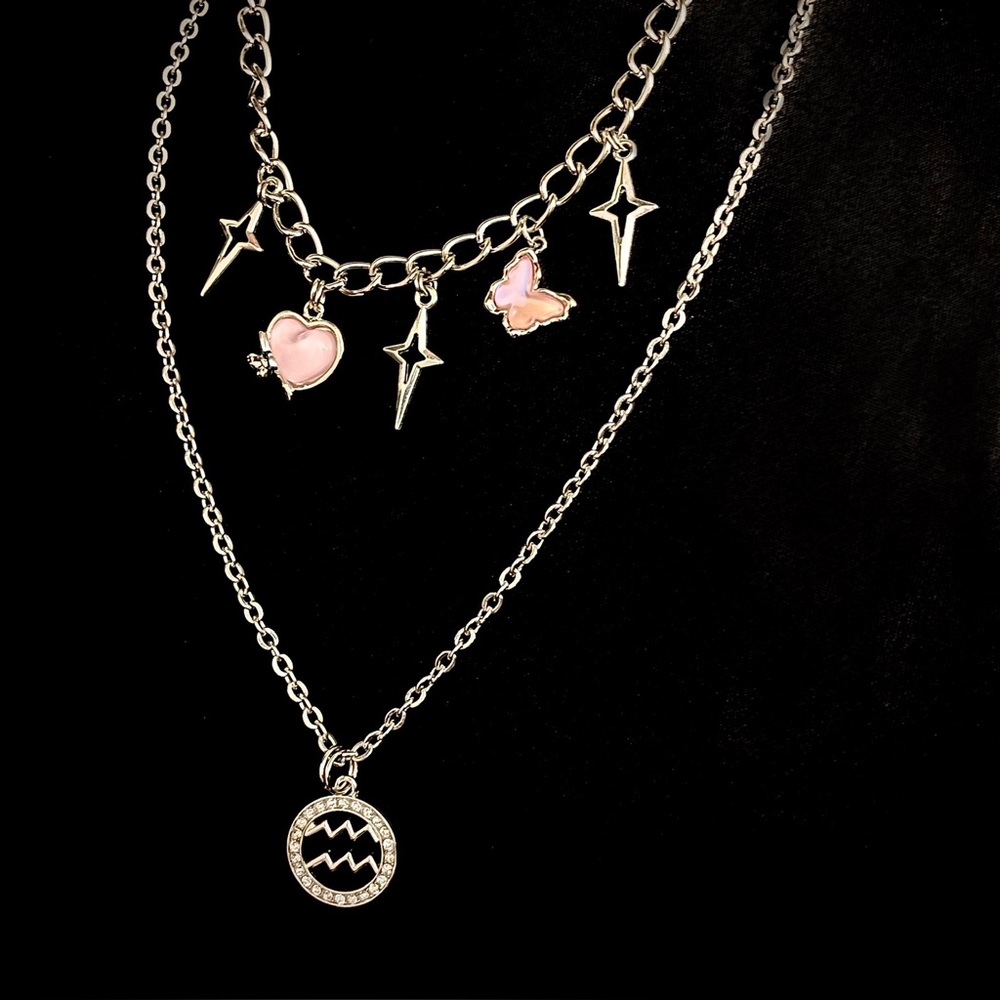 Handmade Silver and Pink Aquarius Necklace